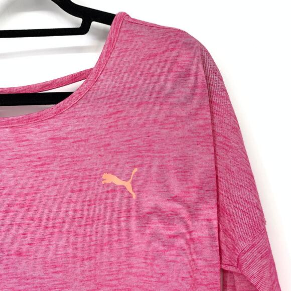Puma Women's Size Large Cutout Back 3/4 Sleeve Top Pink Orange Logo - Picture 3 of 7